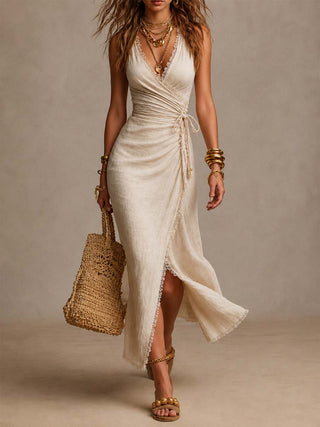MAEVE | Vestido Midi Con Fruncido y Escote Cruzado