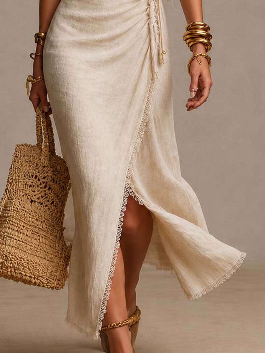 MAEVE | Vestido Midi Con Fruncido y Escote Cruzado
