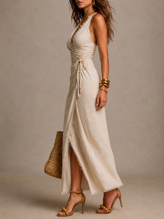 MAEVE | Vestido Midi Con Fruncido y Escote Cruzado