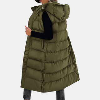 Chaleco acolchado con capucha para mujer, largo maxi, con botones