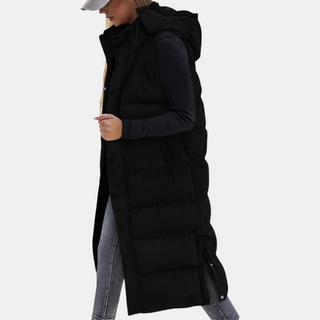 Chaleco acolchado con capucha para mujer, largo maxi, con botones