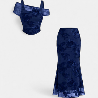 Conjunto de Vestido Largo de Sirena con Bordado de Malla para Mujer