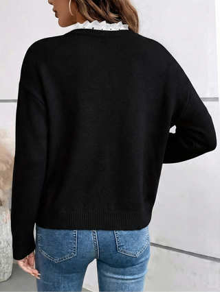 Céline | Suéter Chic con Cuello de Encaje, Toque Cachemira