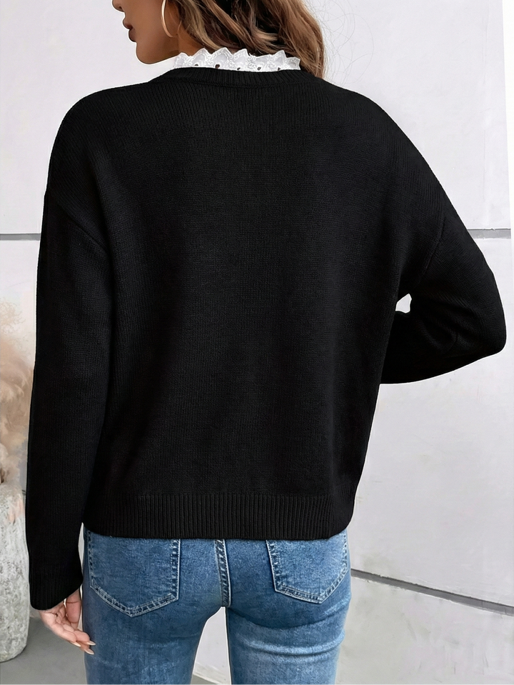 Céline | Suéter Chic con Cuello de Encaje, Toque Cachemira