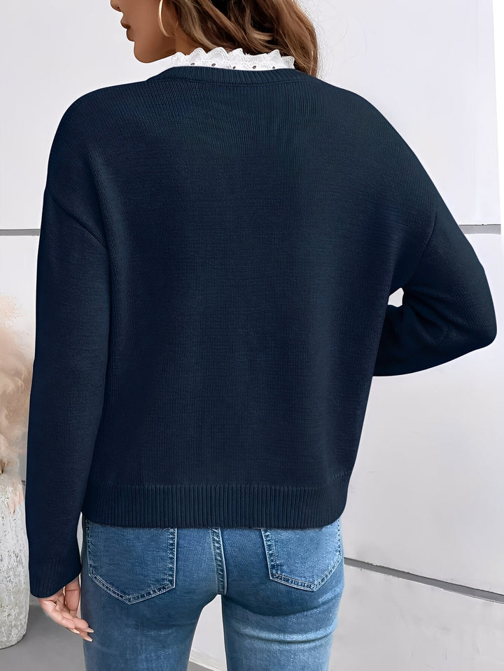 Céline | Suéter Chic con Cuello de Encaje, Toque Cachemira