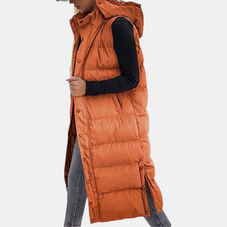 Chaleco acolchado con capucha para mujer, largo maxi, con botones