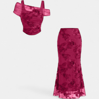 Conjunto de Vestido Largo de Sirena con Bordado de Malla para Mujer