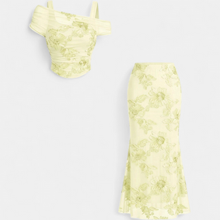 Conjunto de Vestido Largo de Sirena con Bordado de Malla para Mujer