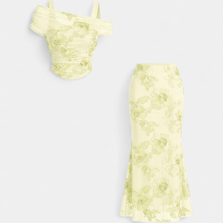 Conjunto de Vestido Largo de Sirena con Bordado de Malla para Mujer