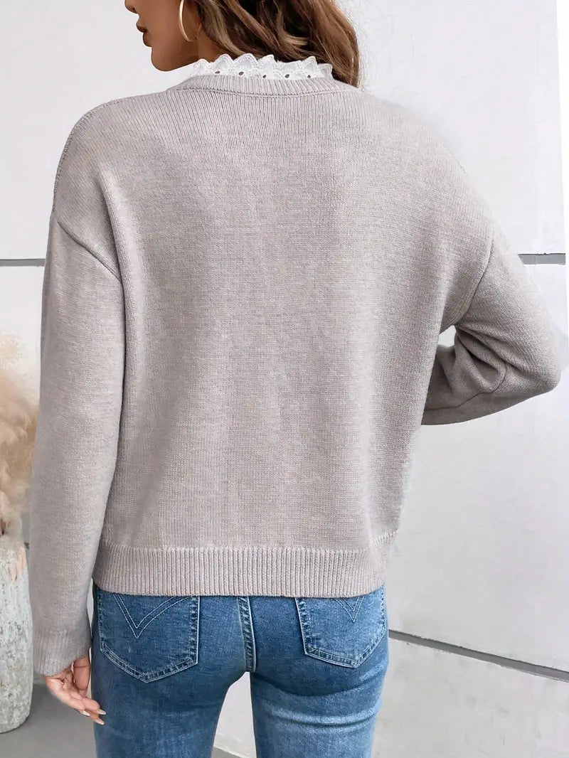 Céline | Suéter Chic con Cuello de Encaje, Toque Cachemira